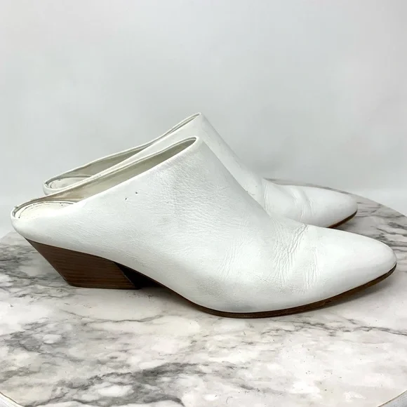 Vince Vigo Pointed Toe White Leather Western Mules 8/38 Minimalist